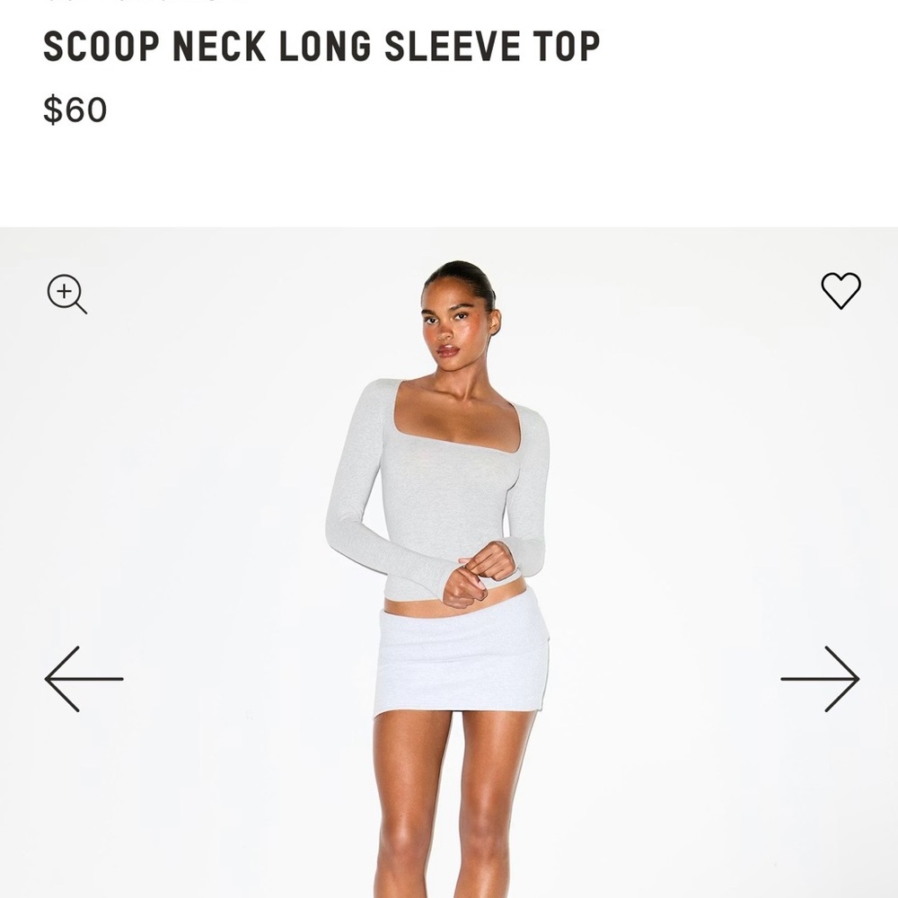 Skims Scoop Neck Long Sleeve Shirt S Heather Gray NWT